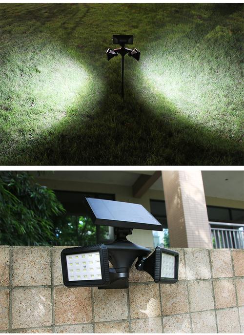 18新款太阳能灯led双头感应户外防水草坪墙壁挂灯地插庭院投光灯